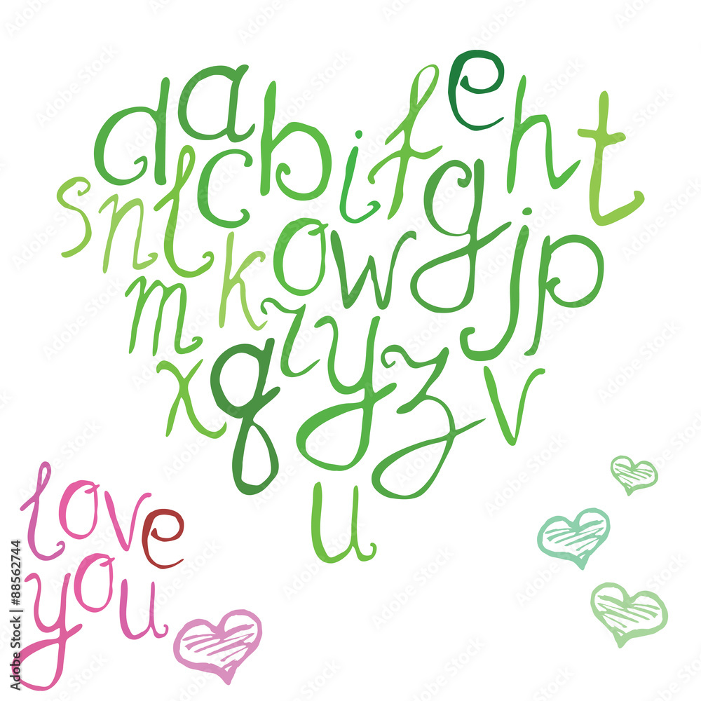 Hand drawn font, vector illustration of hand brushed calligraphic ...