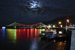 Kiev River Port and Pedestrian bridge (The Park Bridge) at night