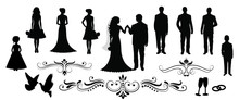 Set Of Vector Wedding Silhouettes. 