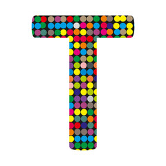 Colorful illustration with multicolor letter T on a white background