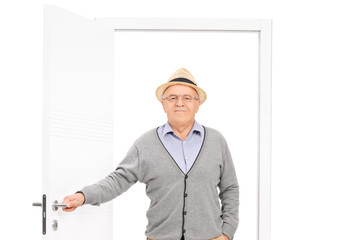 Canvas Print - Senior entering a room