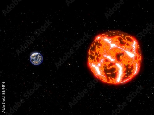 宇宙に浮かぶ地球と謎の惑星 隕石 Adobe Stock でこのストック