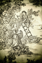 Detail Of A Tapestry Circa 18th Century (period Of The French Revolution). Young Peasants, Guy And Girl Are Flirting With Each Other In Nature