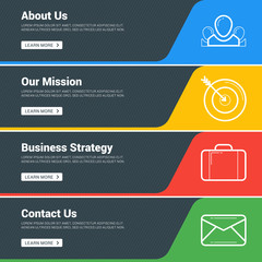 Wall Mural - Flat Design Concept. Set of Vector Web Banners. Template for Wesite Headers. About us, Our Mission, Business Strategy, Contact us