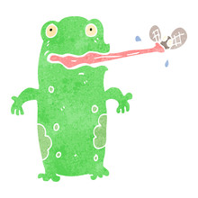 Retro Cartoon Frog Catching Fly