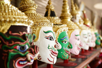 hua khon (thai traditional mask) used in khon - thai traditional dance of the ramayana epic saga