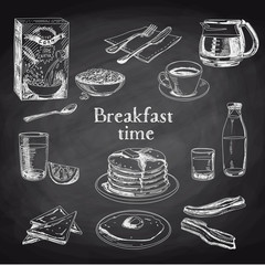 Vector breakfast hand drawn set. Vintage illustration. 