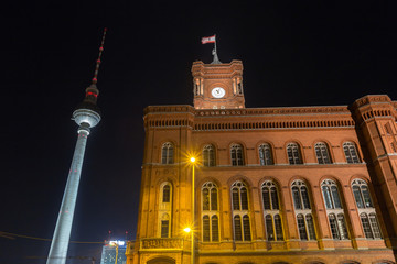 Wall Mural - red townhall berlin germany at night