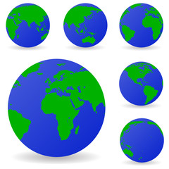 Wall Mural - Set of vector globe icons showing earth with all continents