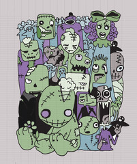 Vector illustration of Cute Zombies characters set. vector illus