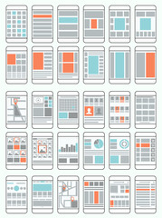 Poster - Mobile phone flow charts, wireframes, set of interface layouts fo