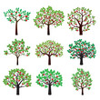 Set of Color Apple Trees. Vector Illustration.