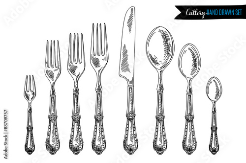 Fotografie, Obraz Vector hand drawn illustration with cutlery set.