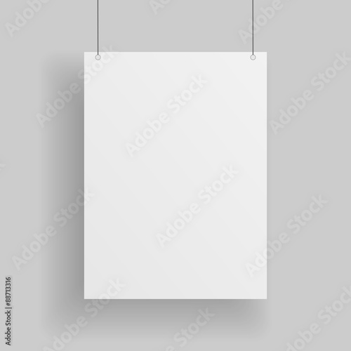 Cuadros en Lienzo Blank white paper Page hanging against grey Background