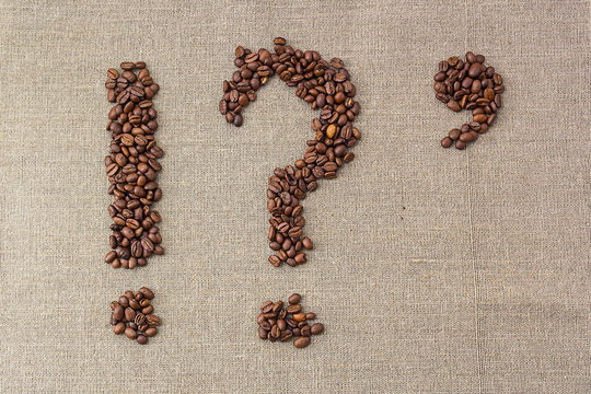 punctuation marks made of coffee beans