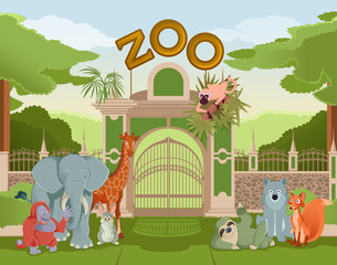 Wall Mural - Zoo gate with animals 3