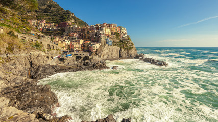 Wall Mural - Italian seaside town with colorful buildings, Manarola, Cinque T