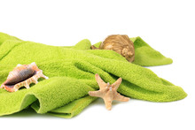 Isolate, Green Towel, Shells, Starfish