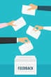 © juliabatsheva - Getting Group Feedback Illustration. People holding feedback papers and putting them into ballot box