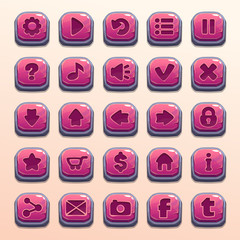 Poster - Big set of cartoon pink stone vector buttons