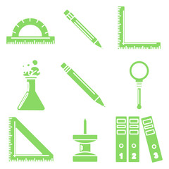 Black school goods, green linear icons. Part 3.