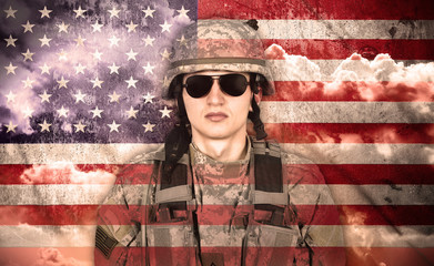 Wall Mural - soldier on a usa flag background