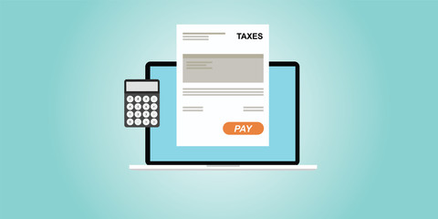 Poster - Paying taxes with online process illustration