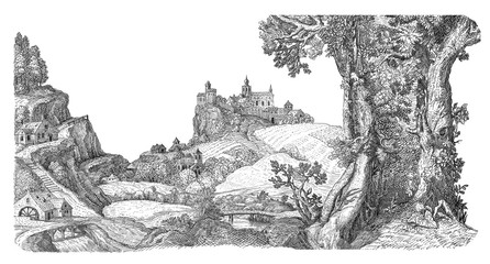 Canvas Print - Old village illustration