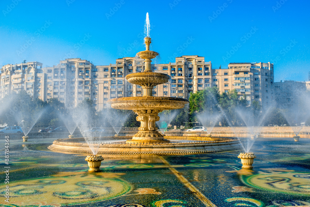 Obraz na płótnie Bucharest central city fountain w salonie