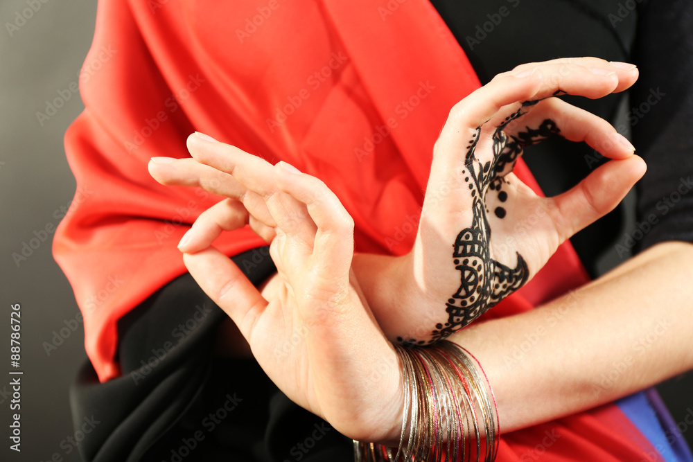 Image of henna on female hand, closeup