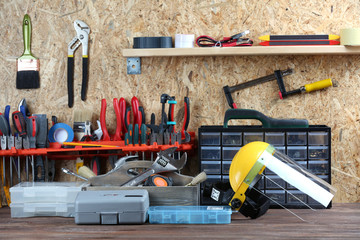 Set of tools in workshop