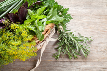 Fresh garden herbs in basket