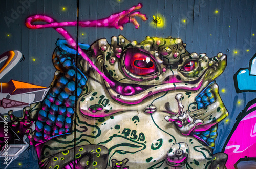 Photographie Graffiti: Frosch bei der Jagd