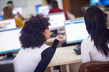 Canvas Print - students group in computer lab classroom