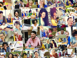 Poster - Diversity College Student Digital Devices Teamwork Concept