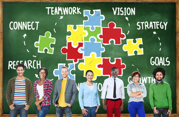 Poster - teamwork team connection strategy partnership support puzzle con