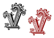 Capital Letter V With Floral Elements
