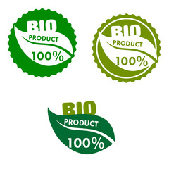 Wall Mural - Bio product labels with green leaves