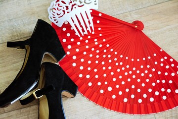 Wall Mural - Flamenco accessories: shoes, fan and comb