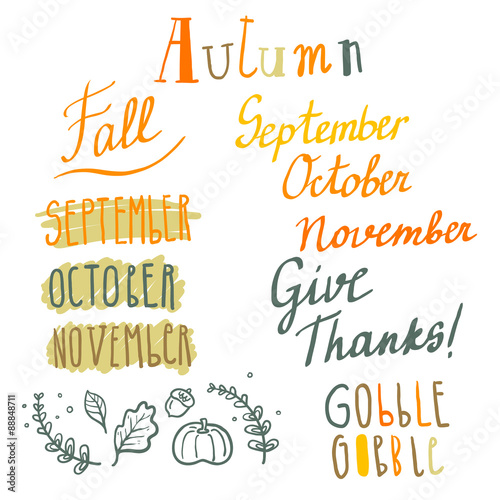 Photographie Hand drawn cute vector autumn lettering set