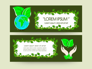 Sticker - Ecological web header or banner set.