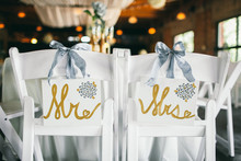 "Mr. & Mrs." Wedding Signs At Reception