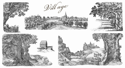 Canvas Print - Village illustration
