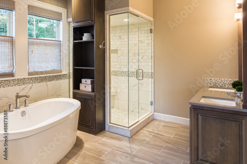 Large Furnished Bathroom In Luxury Home With Tile Floor Fancy