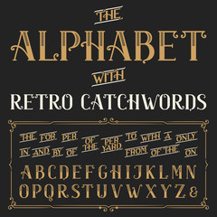 Poster - Retro alphabet vector font with catchwords. Ornate letters and catchwords the, for, a, from, with, by etc. Stock vector typography for labels, headlines, posters etc.