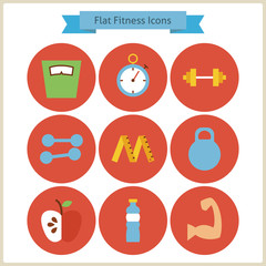 Wall Mural - Flat Sport and Fitness Icons Set