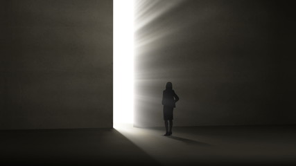 Poster - Businessman looking at light shining through opening