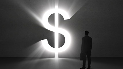 Poster - Businessman looking at giant dollar sign