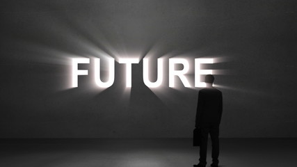 Poster - Businessman looking at giant future text