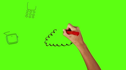 Poster - Hand drawing cloud with media devices on green screen